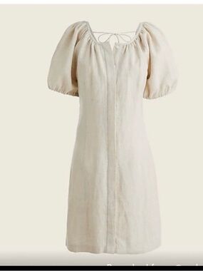 J. Crew V back puff sleeve linen dress